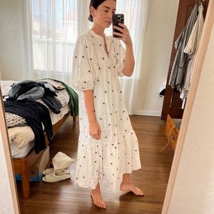 Zara flower embroidered puff-sleeve dress